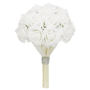 White Roses Bridal Bouquet Artificial Wedding Floral Bouquet